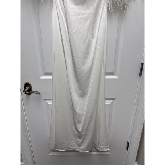 MAC DUGGAL Size 6 White 11441 Feather Off The Shoulder Gown Dress Wedding Bride - Picture 6 of 12